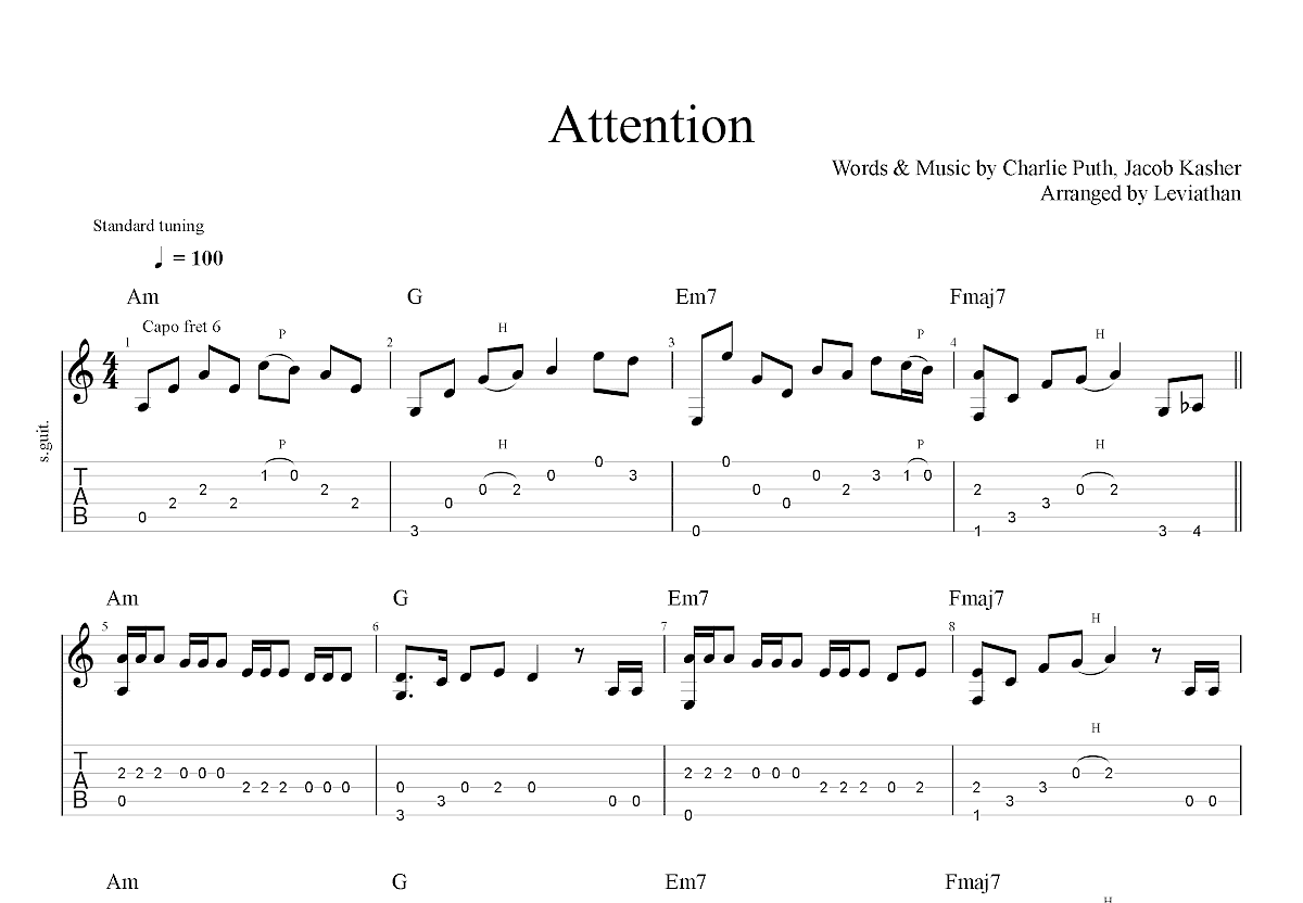 Attention吉他谱预览图