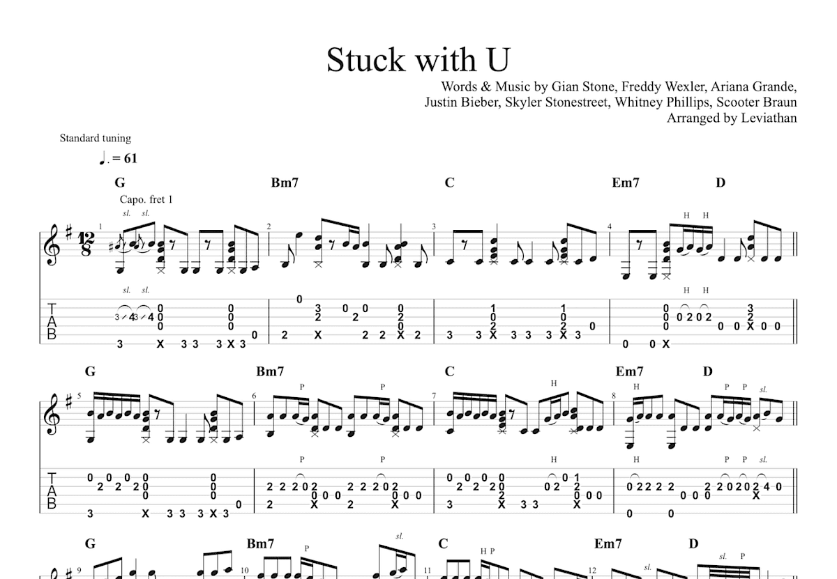 Stuck with U吉他谱_Ariana Grande,Justin Bieber_G调指弹