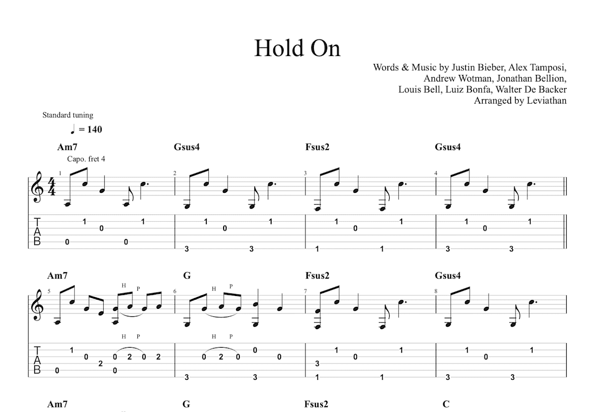 Hold On吉他谱_Justin Bieber_C调指弹