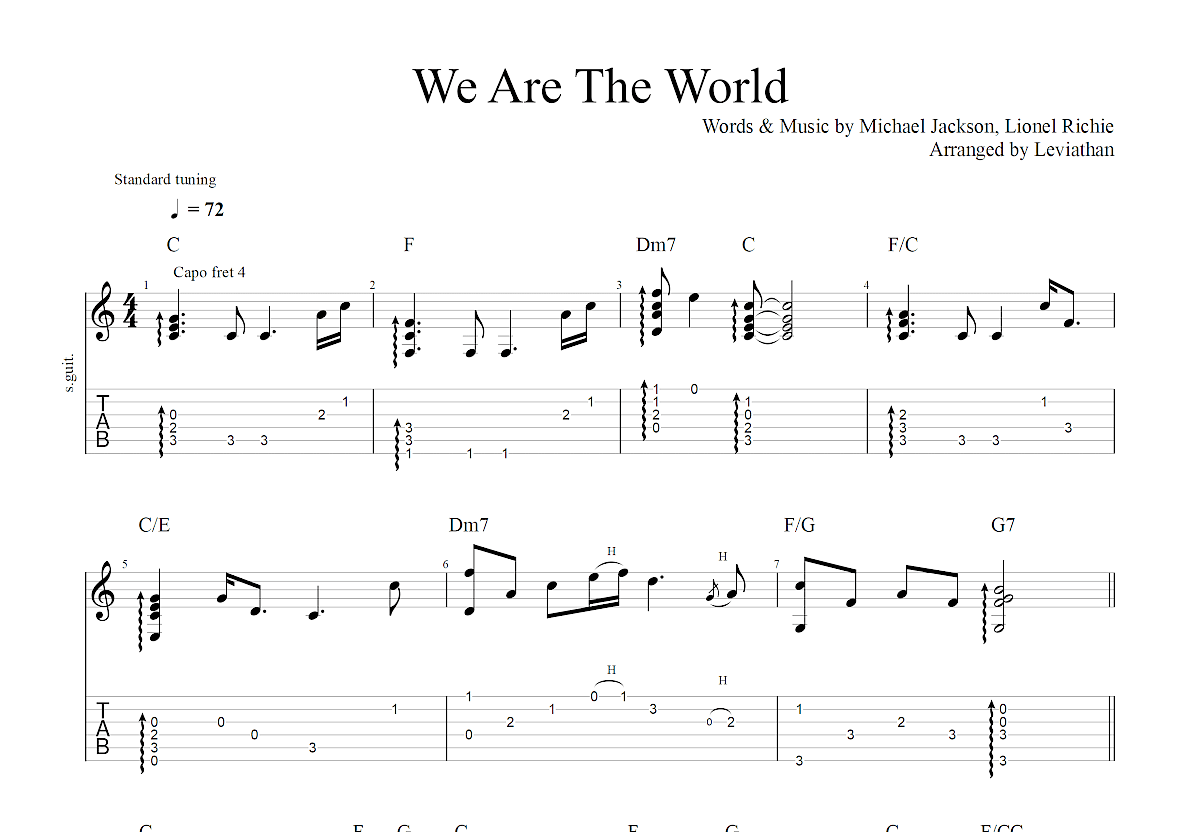 We Are The World吉他谱预览图