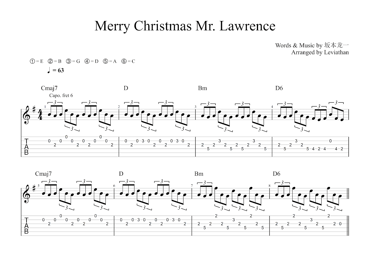 Merry Christmas Mr. Lawrence吉他谱预览图