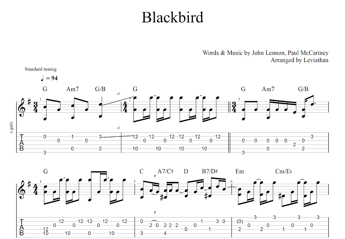 Blackbird吉他谱预览图