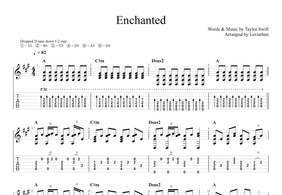 Enchanted吉他谱_Taylor Swift_A调指弹