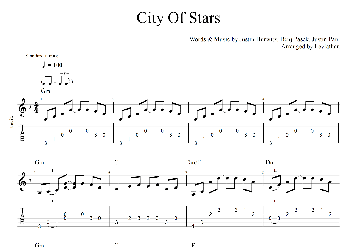 City of Stars吉他谱预览图