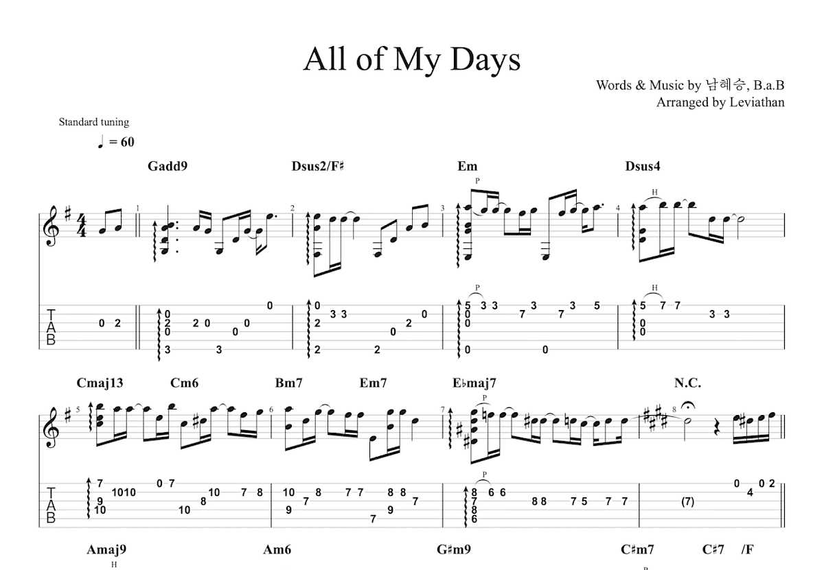 All of My Days吉他谱_金世正_G调指弹