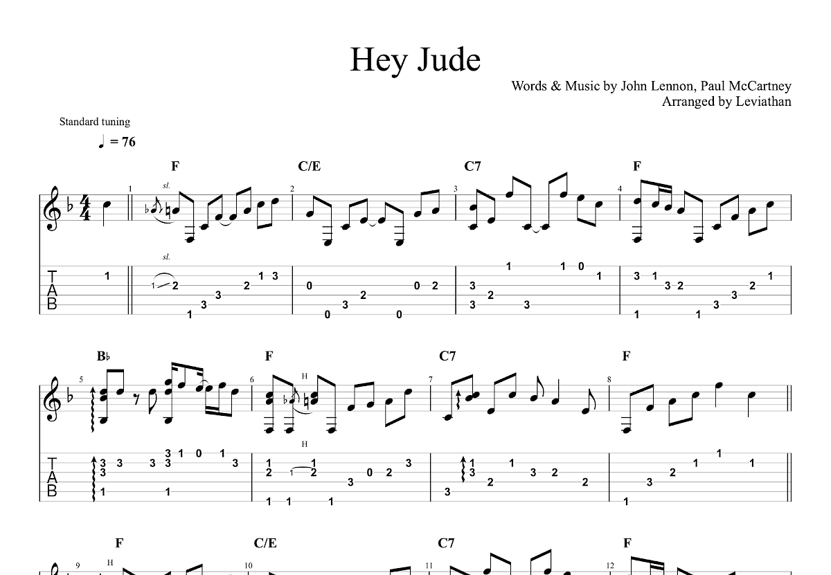 Hey Jude吉他谱_The Beatles_F调古典