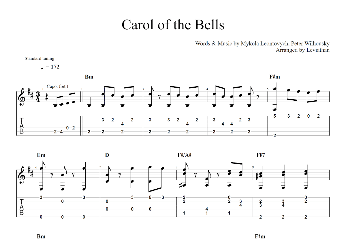Carol of the Bells吉他谱_Pentatonix,五声音阶_D调指弹