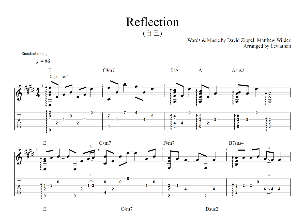 Reflection吉他谱预览图