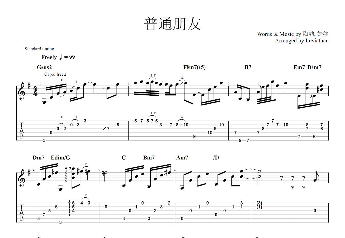 普通朋友吉他谱预览图