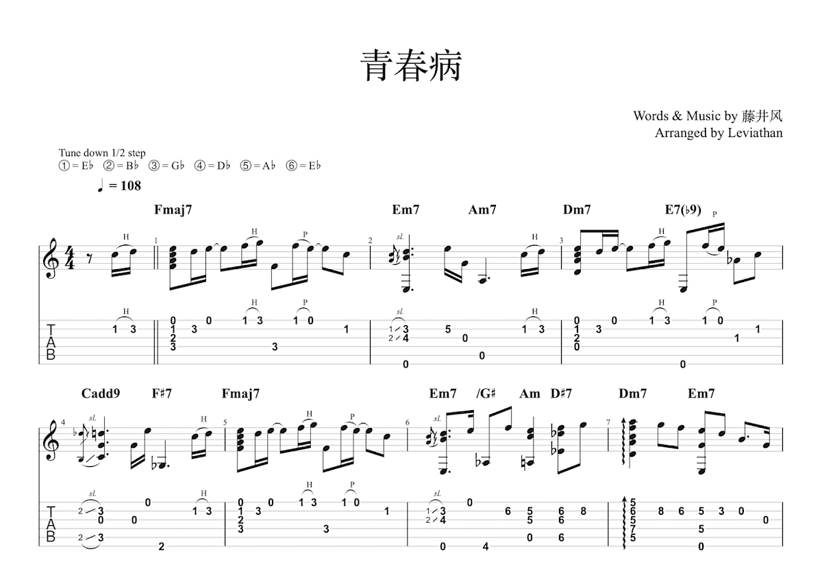 青春病吉他谱预览图