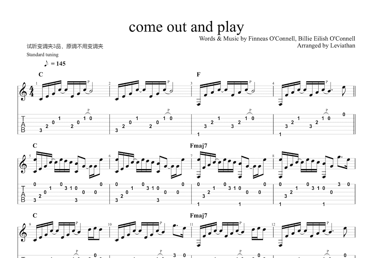 come out and play吉他谱预览图