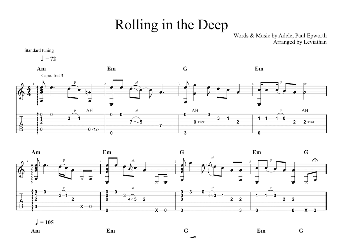 Rolling in the Deep吉他谱预览图