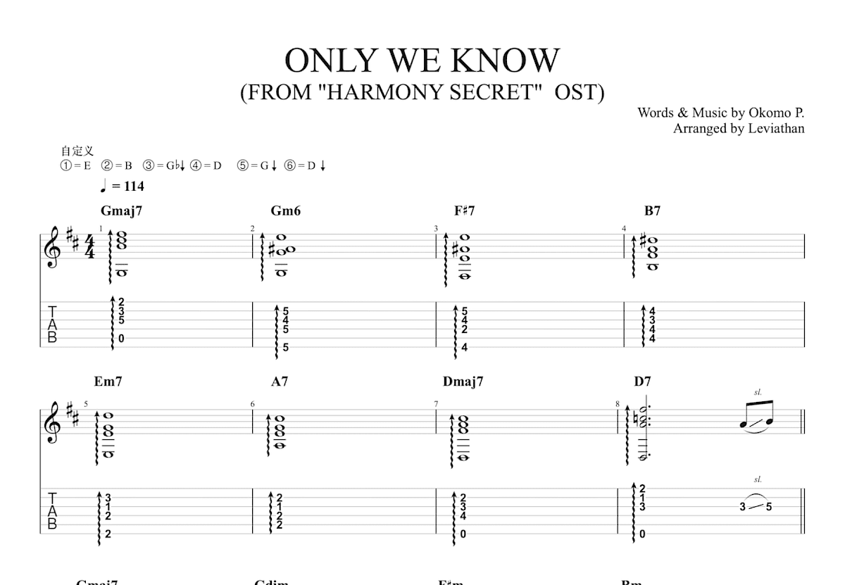 ONLY WE KNOW吉他谱预览图