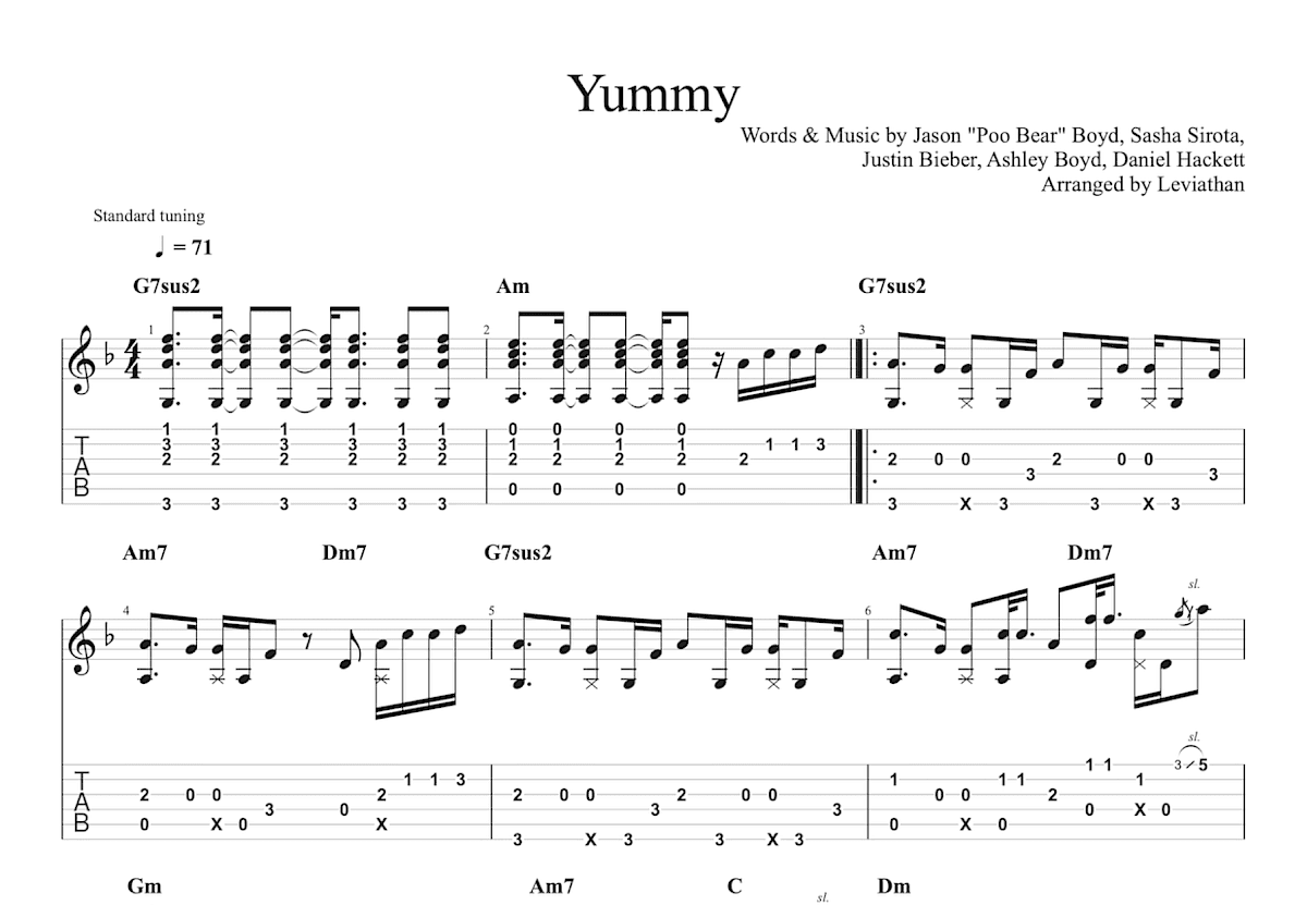 Yummy吉他谱_Justin Bieber_F调指弹