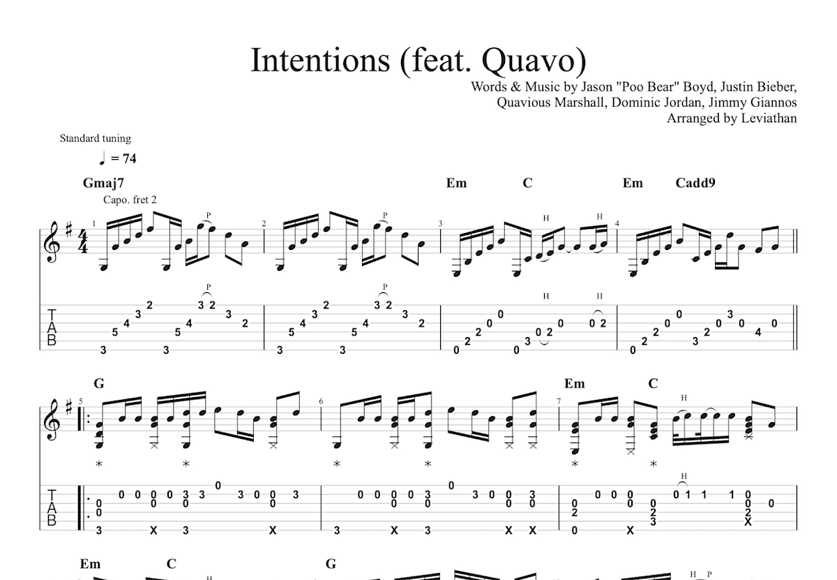 Intentions吉他谱_Justin Bieber,Quavo_G调指弹
