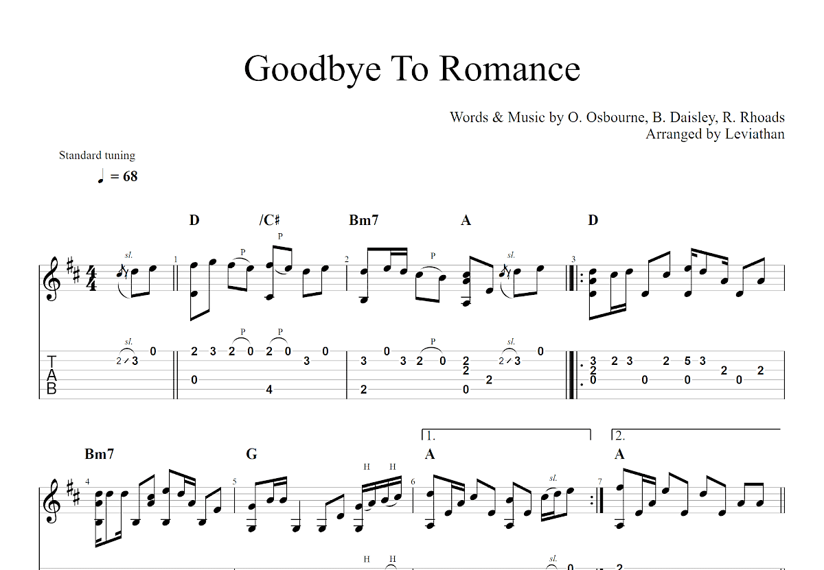 Goodbye to Romance吉他谱_Ozzy Osbourne_D调指弹