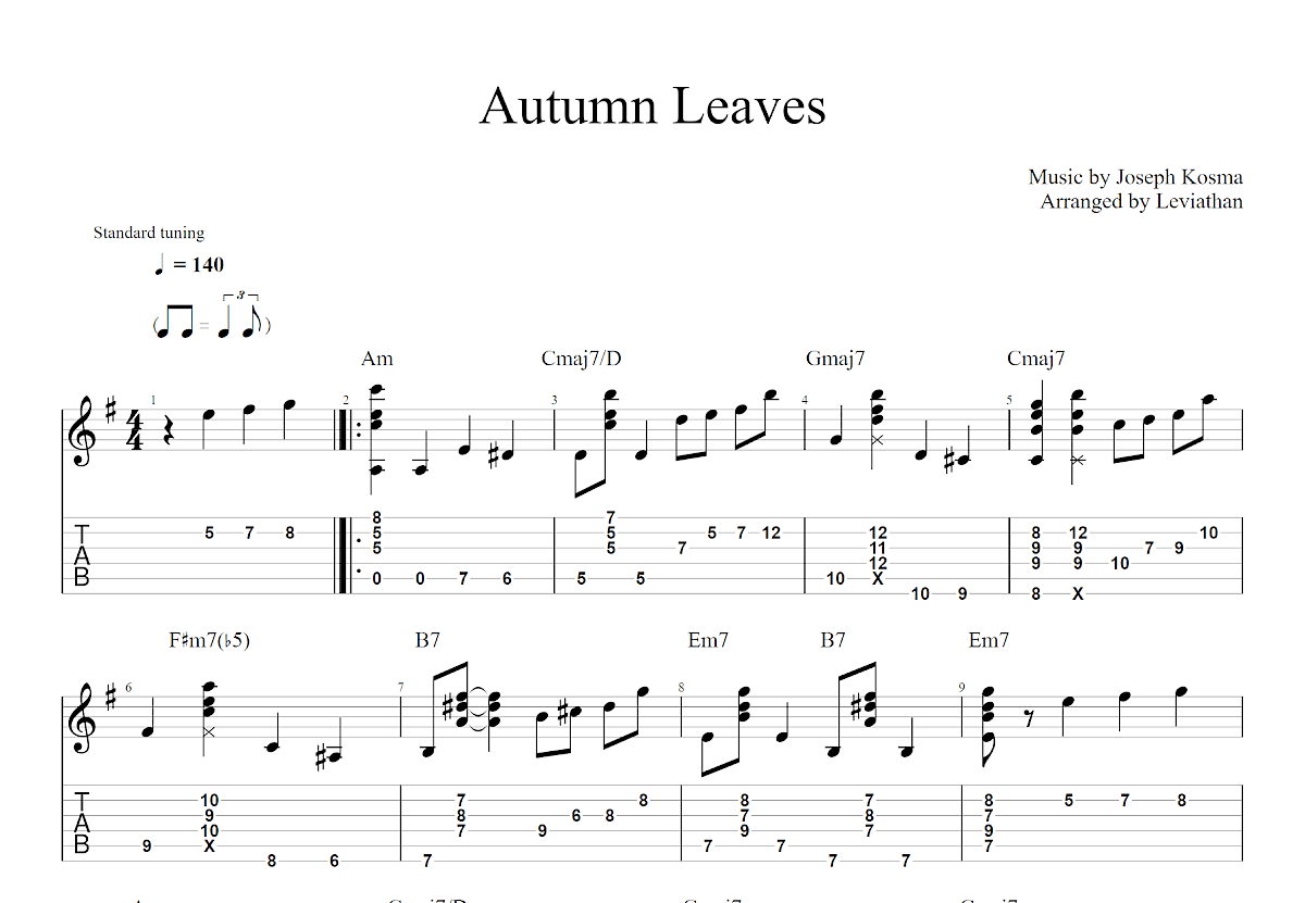 Autumn Leaves吉他谱预览图