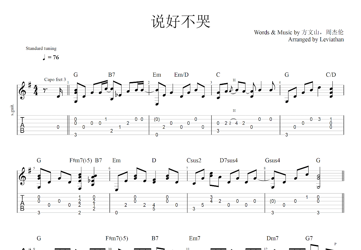 说好不哭吉他谱预览图