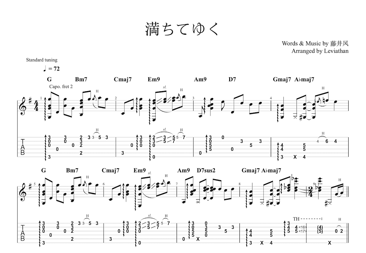 満ちてゆく吉他谱_藤井风_G调指弹