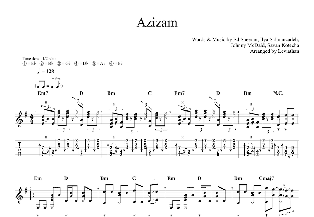 Azizam吉他谱_Ed Sheeran_G调指弹