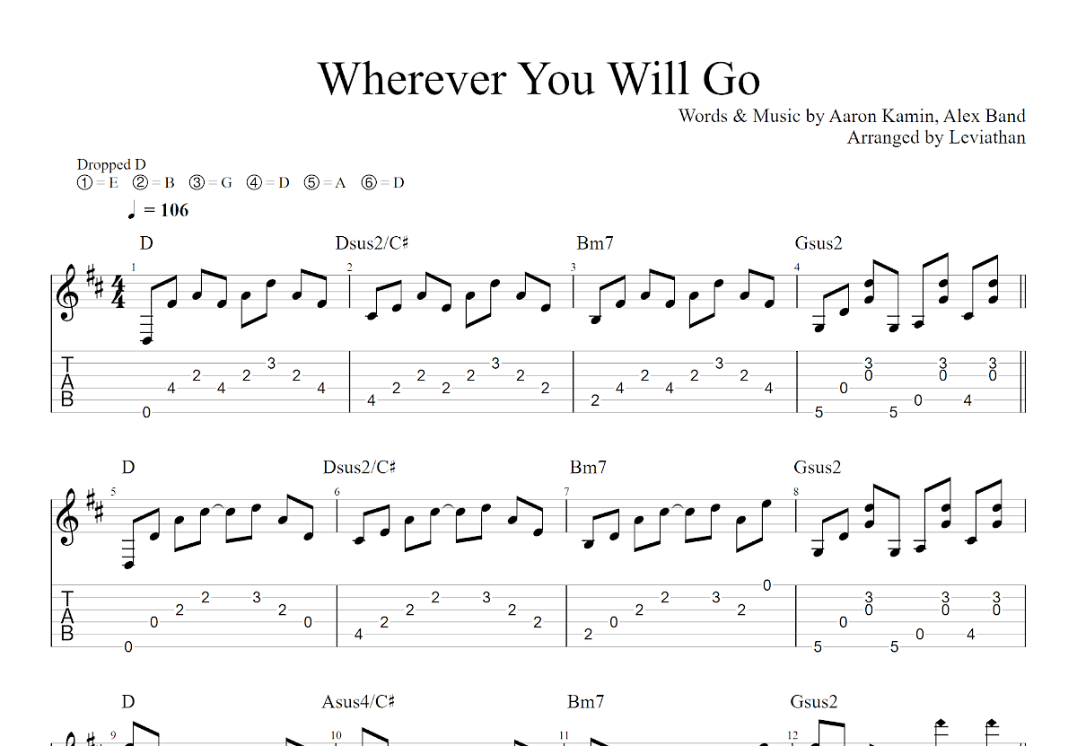 Wherever You Will Go吉他谱_The Calling_D调指弹