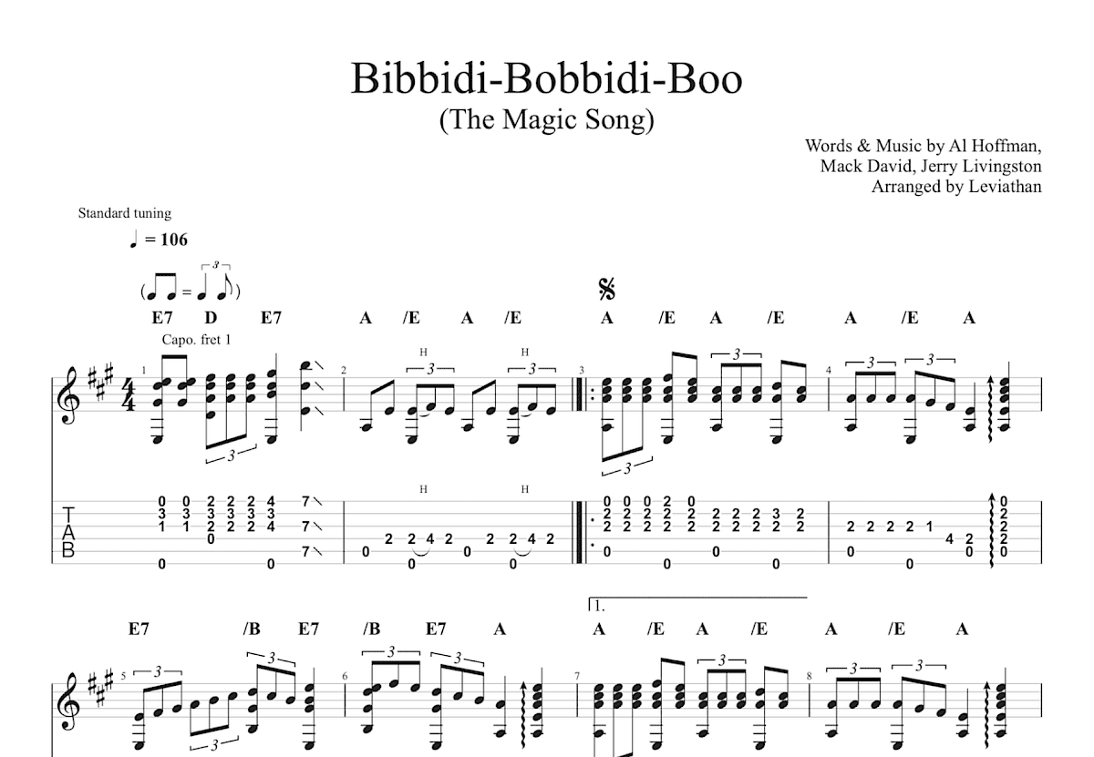 Bibbidi-Bobbidi-Boo吉他谱_Helena Bonham Carter_A调指弹