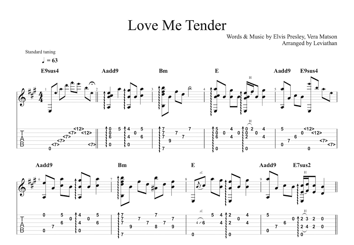 Love Me Tender吉他谱_Elvis Presley_A调指弹