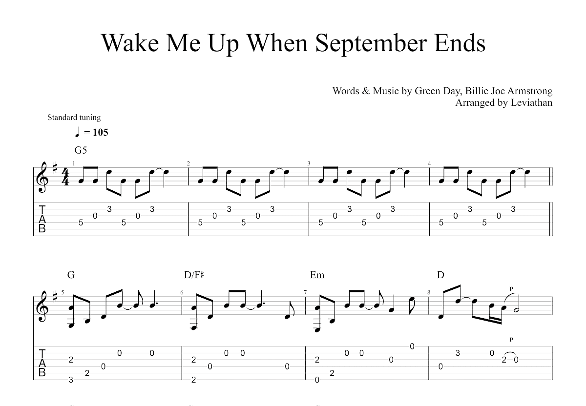 Wake Me up When September Ends吉他谱预览图