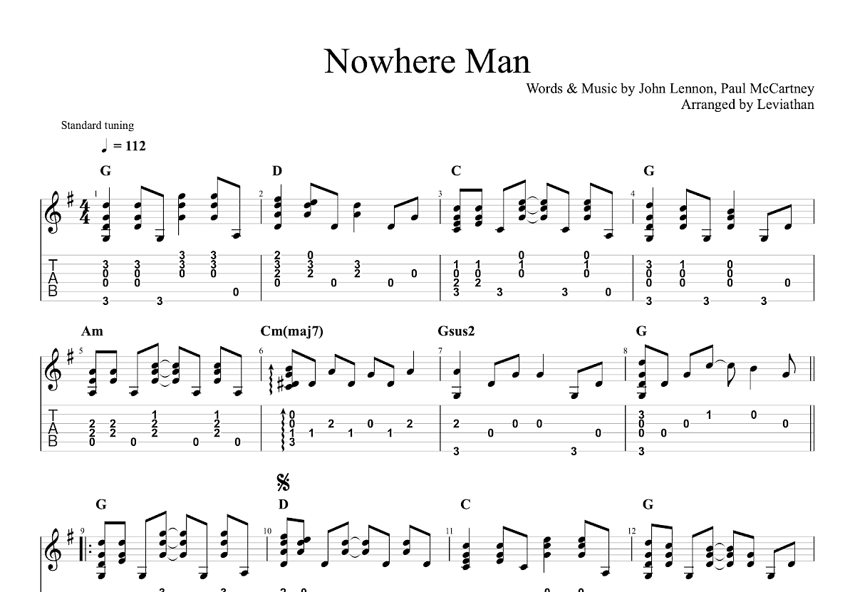 Nowhere Man吉他谱_The Beatles_G调古典