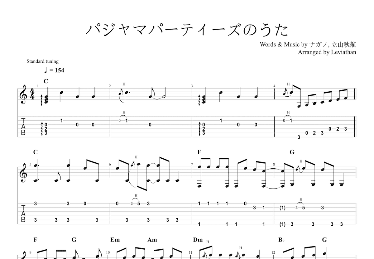 パジャマパーティーズのうた吉他谱预览图