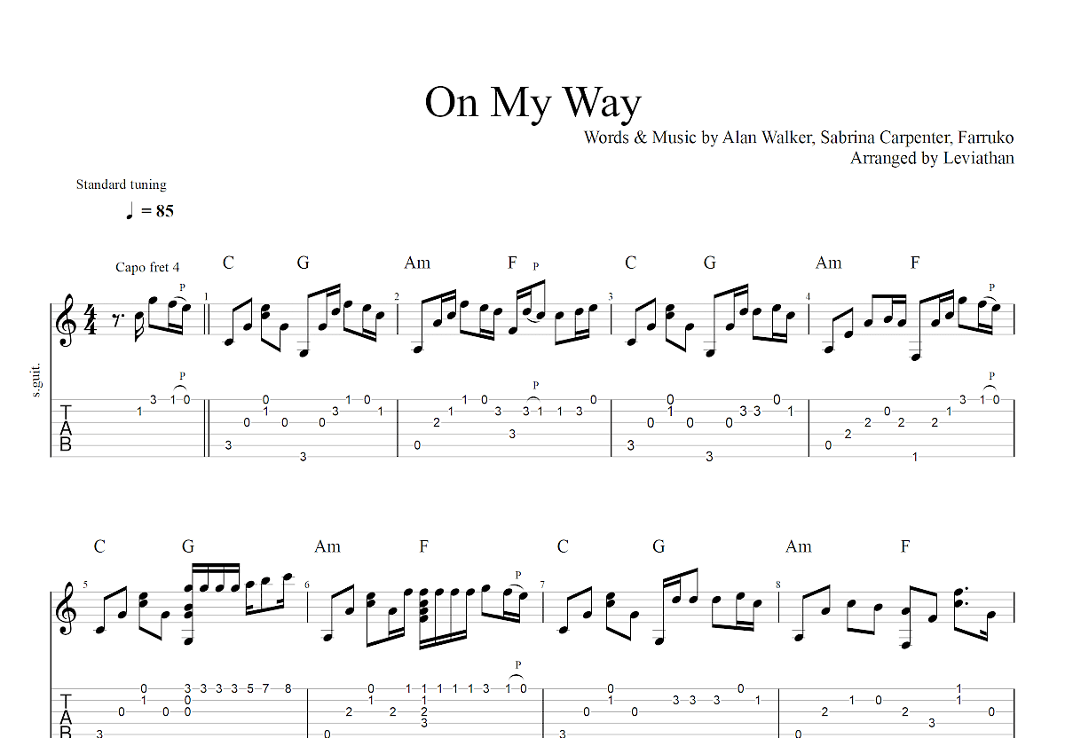 On My Way吉他谱预览图