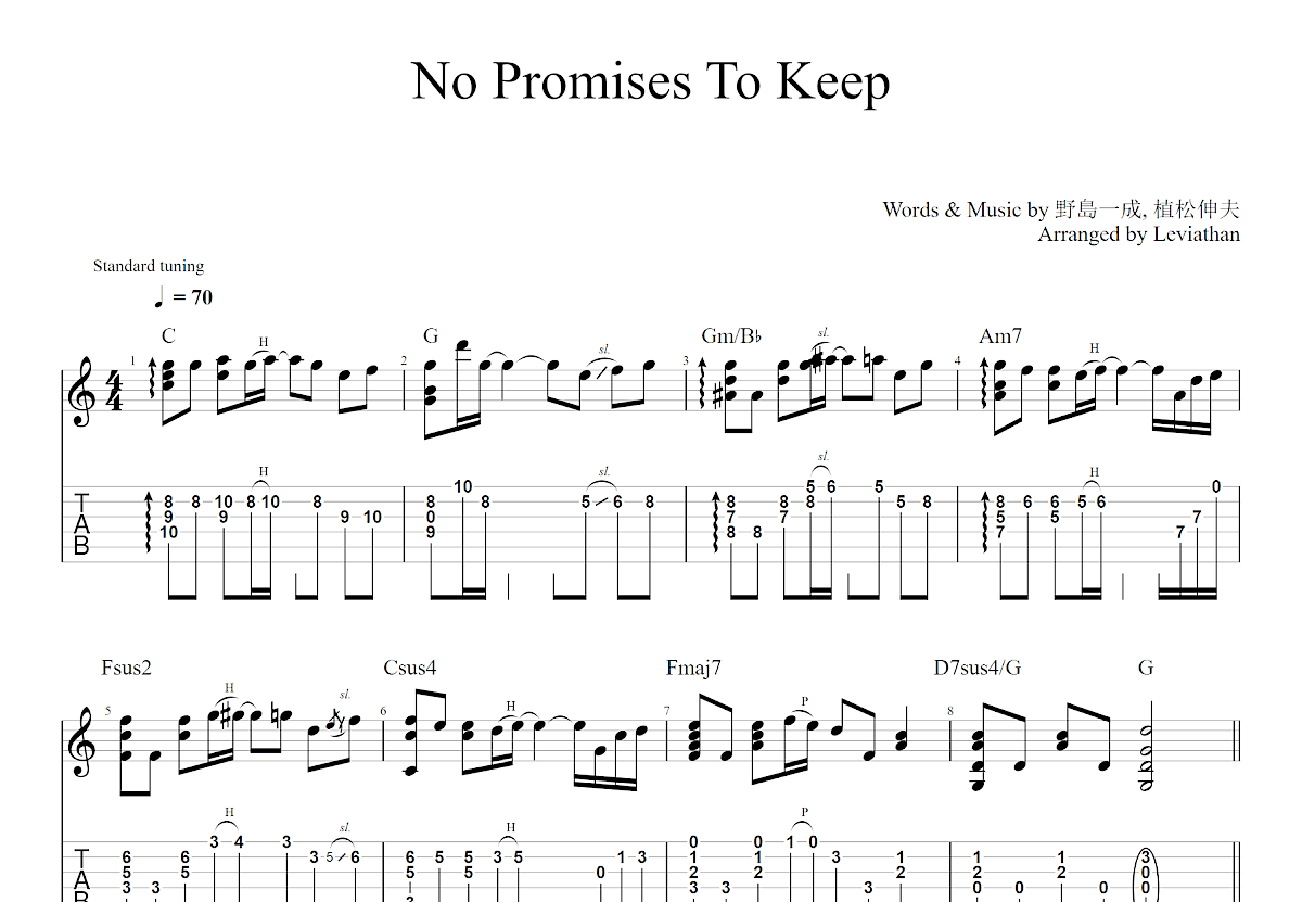 No Promises To Keep吉他谱预览图