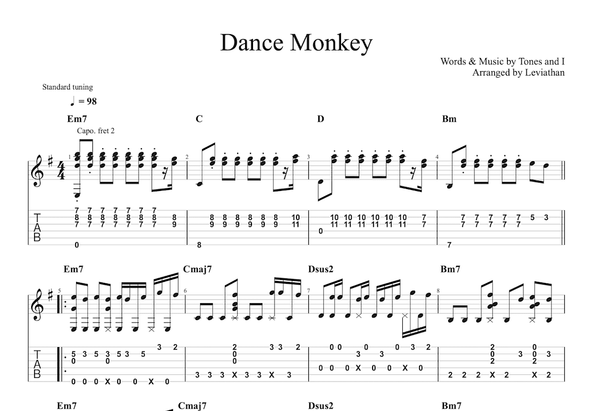Dance Monkey吉他谱预览图