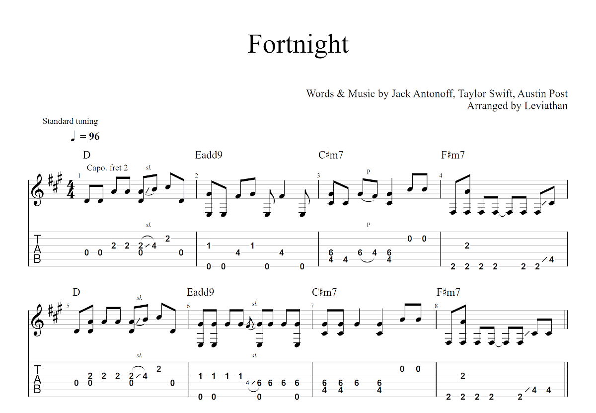 Fortnight吉他谱预览图