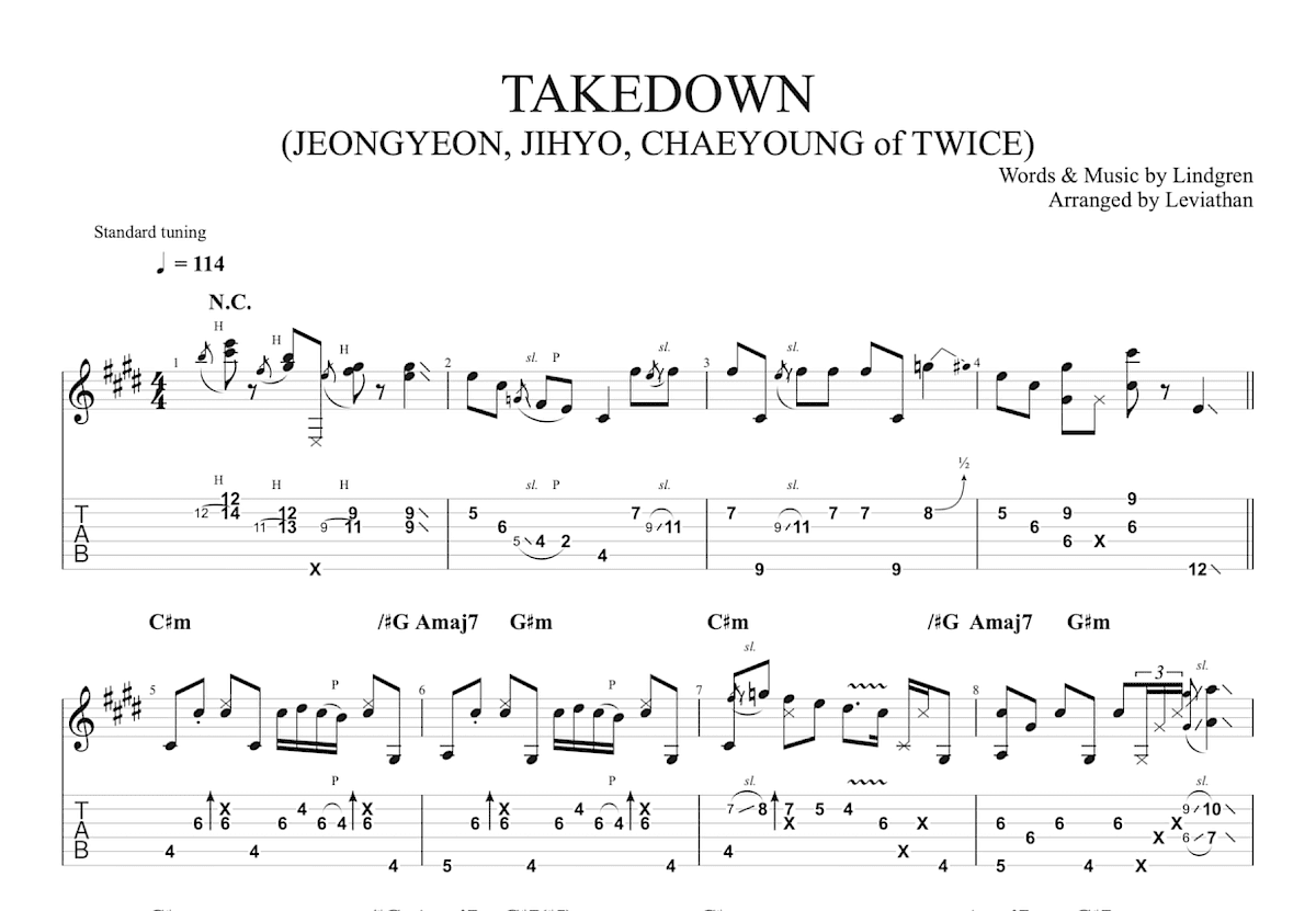 TAKEDOWN吉他谱_TWICE,HUNTR/X_E调指弹