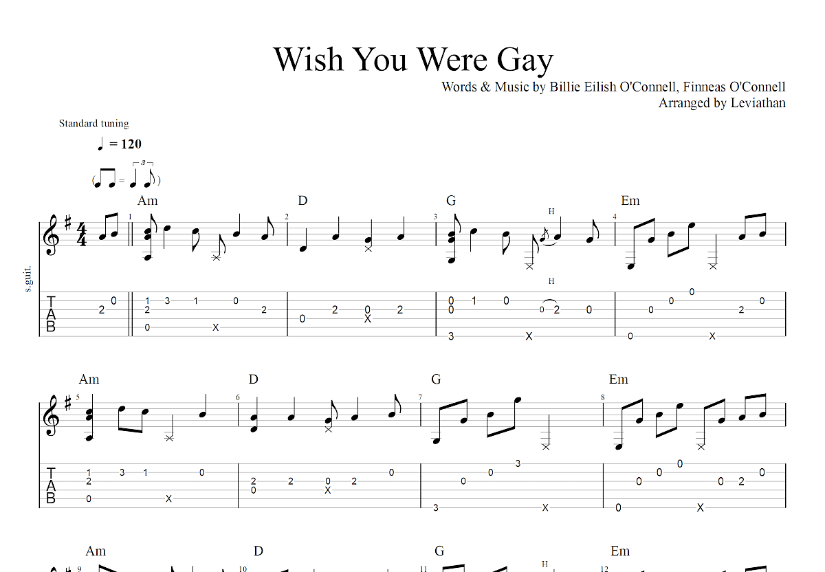 Wish You Were Gay吉他谱预览图