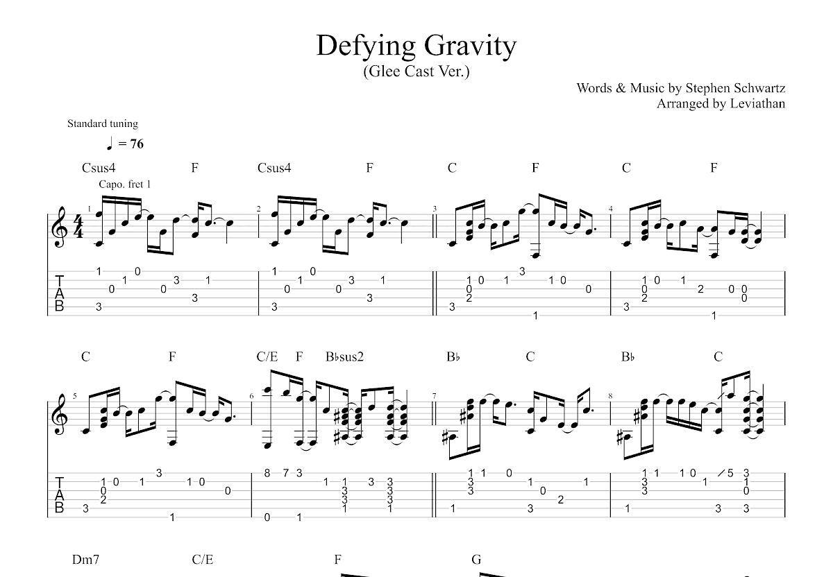 Defying Gravity吉他谱_Glee Cast_C调指弹