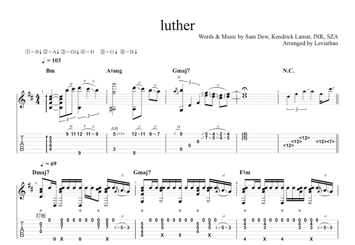 luther吉他谱预览图