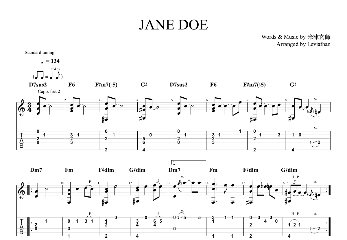 JANE DOE吉他谱预览图
