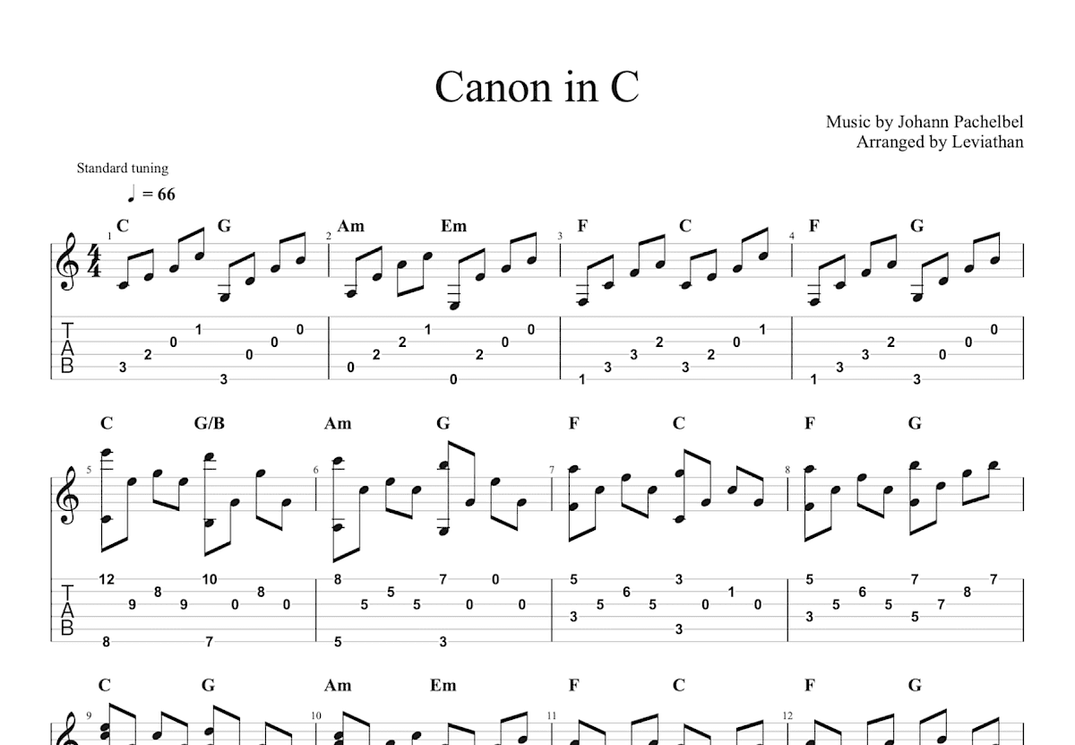 C大调卡农吉他谱_Johann Pachelbel_C调指弹