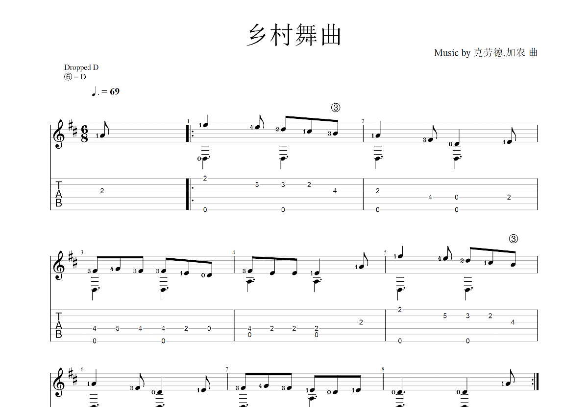 乡村舞曲吉他谱预览图
