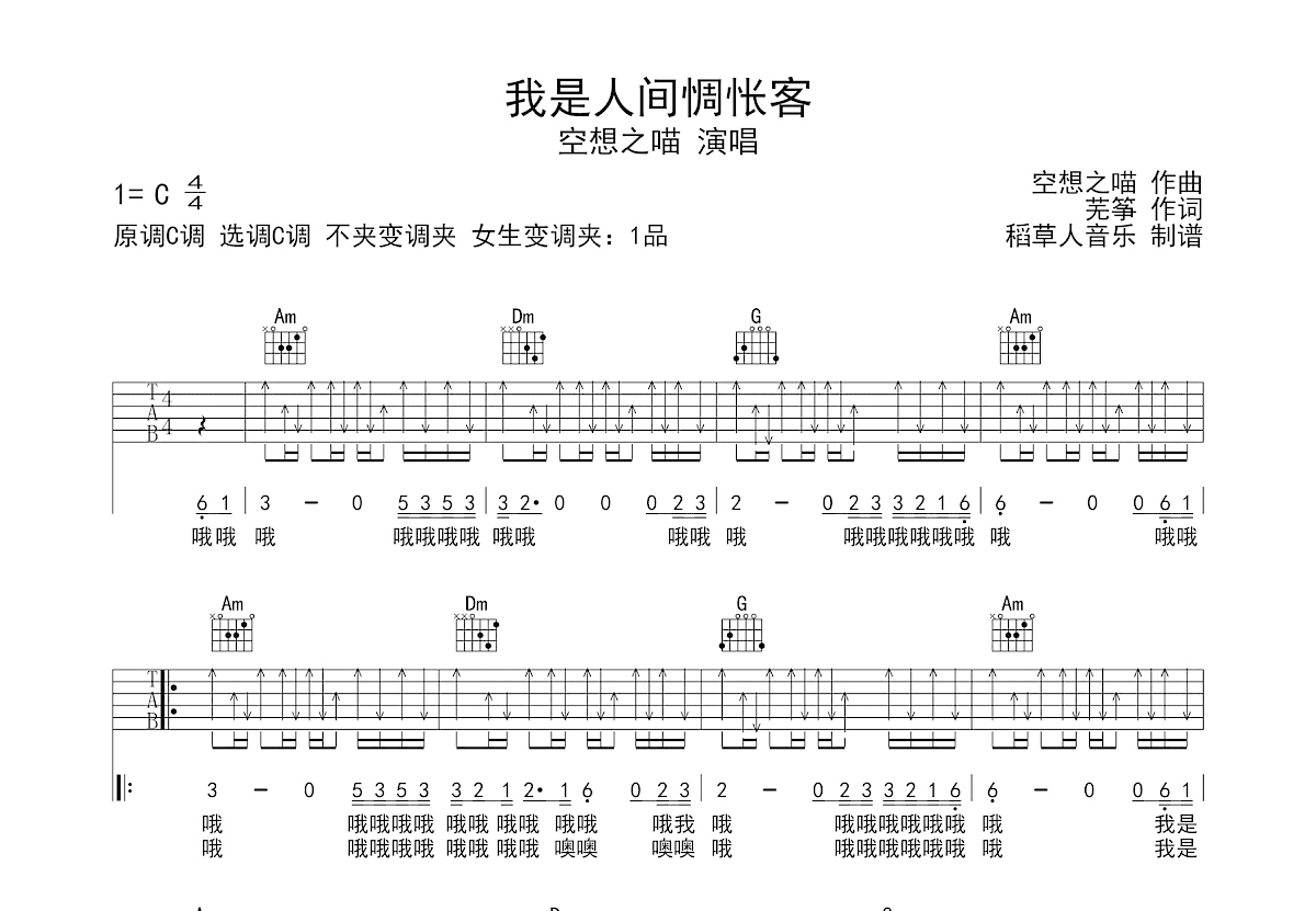 我是人间惆怅客吉他谱预览图
