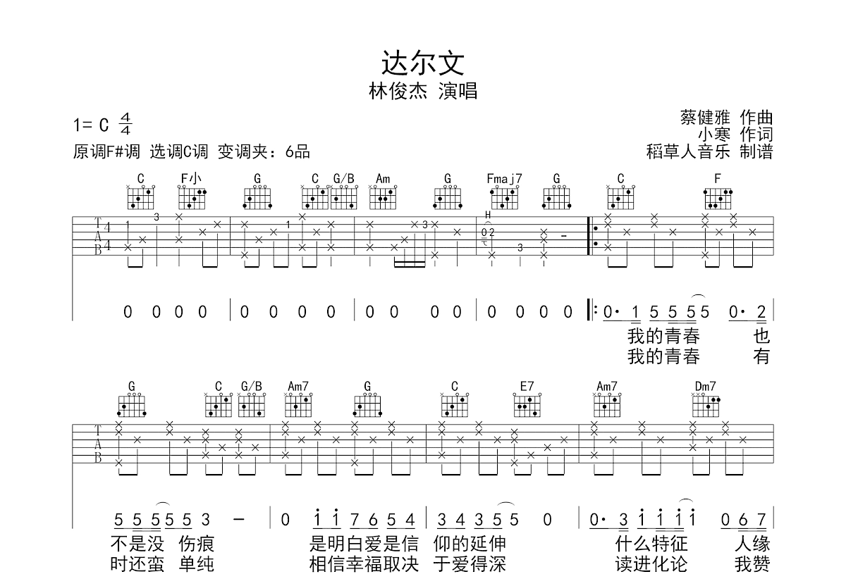 达尔文吉他谱预览图