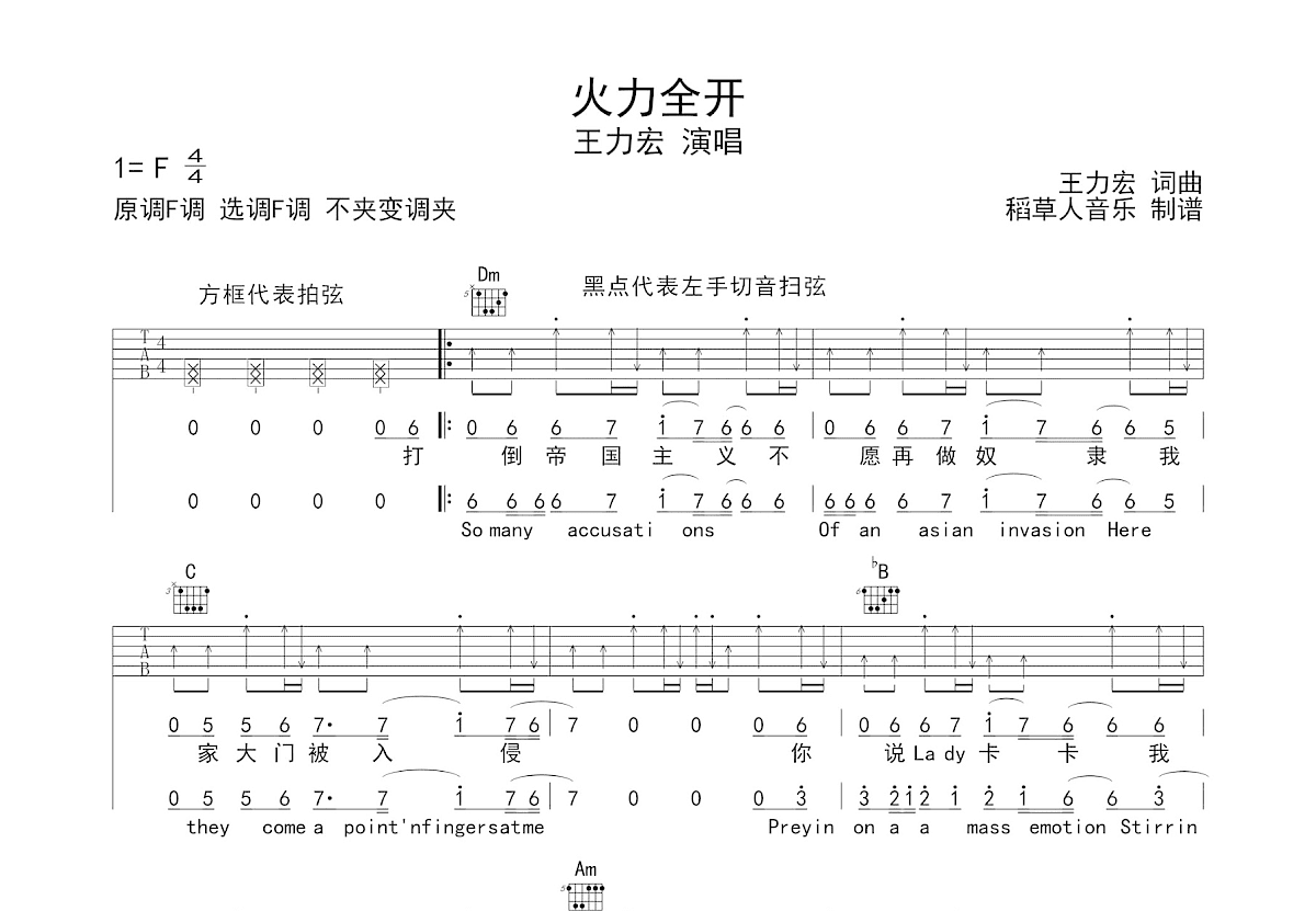 火力全开吉他谱预览图