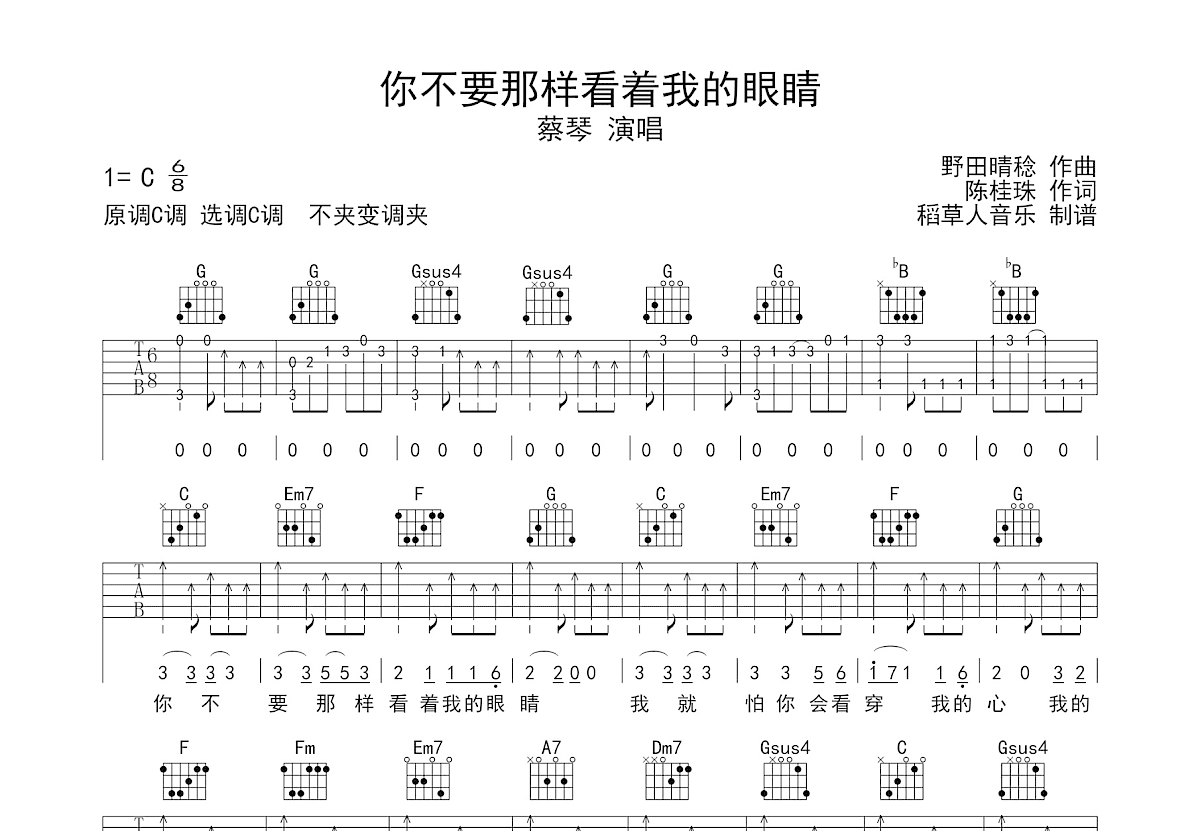 你不要那样看着我的眼睛吉他谱预览图