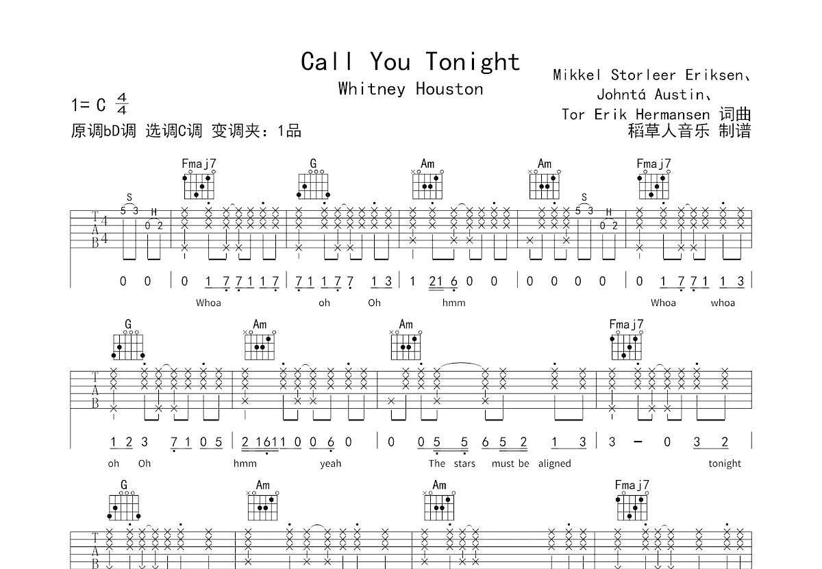 Call You Tonight吉他谱预览图