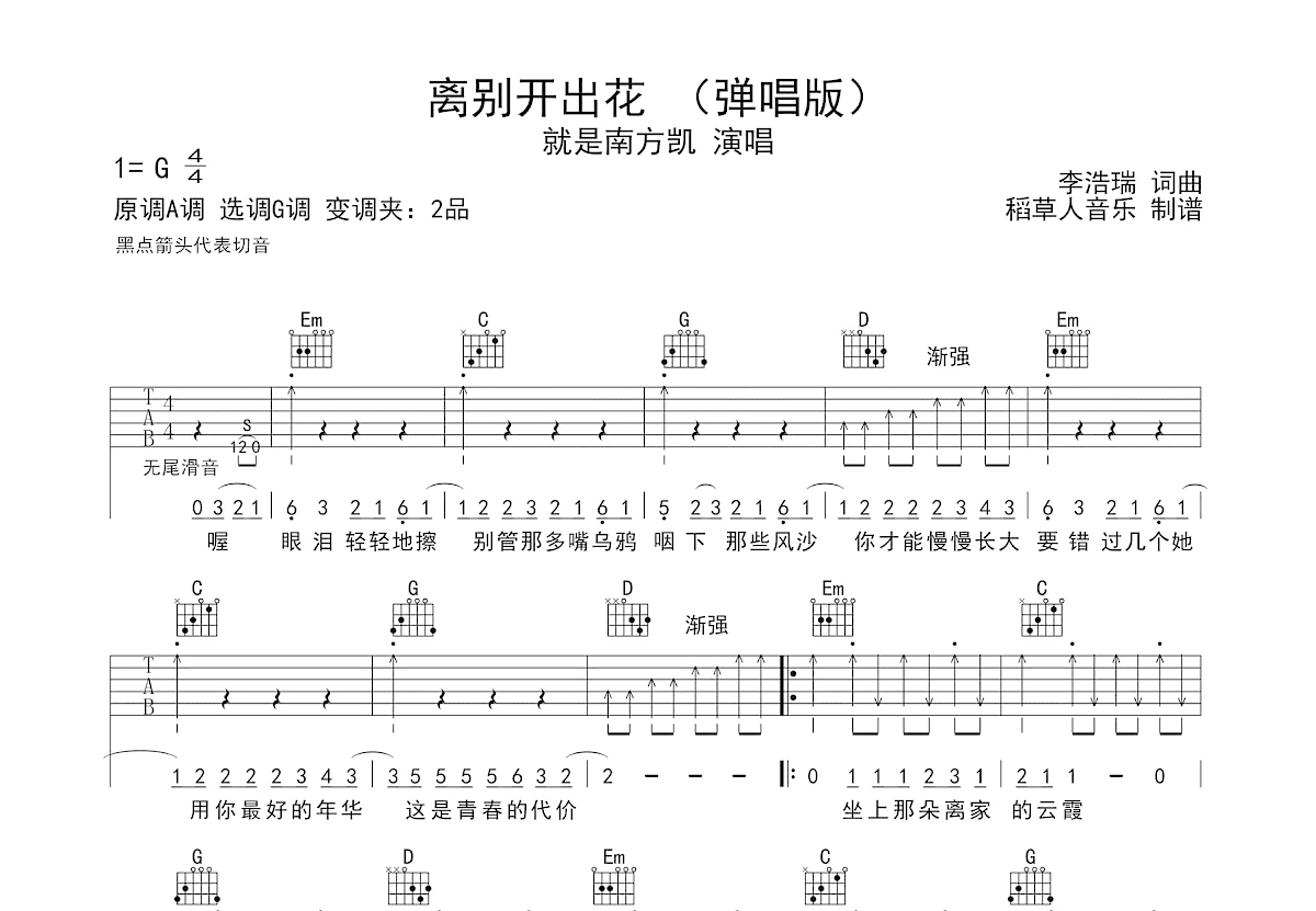 离别开出花吉他谱预览图