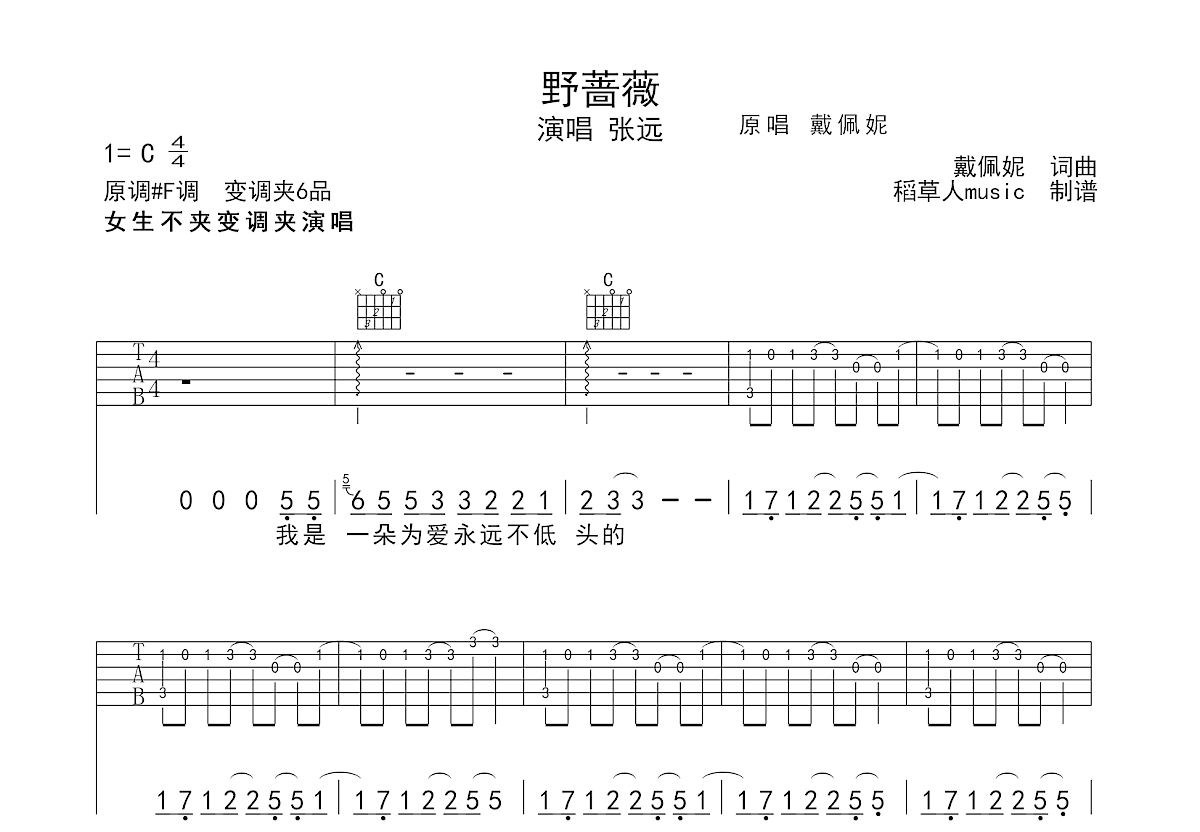 野蔷薇吉他谱预览图