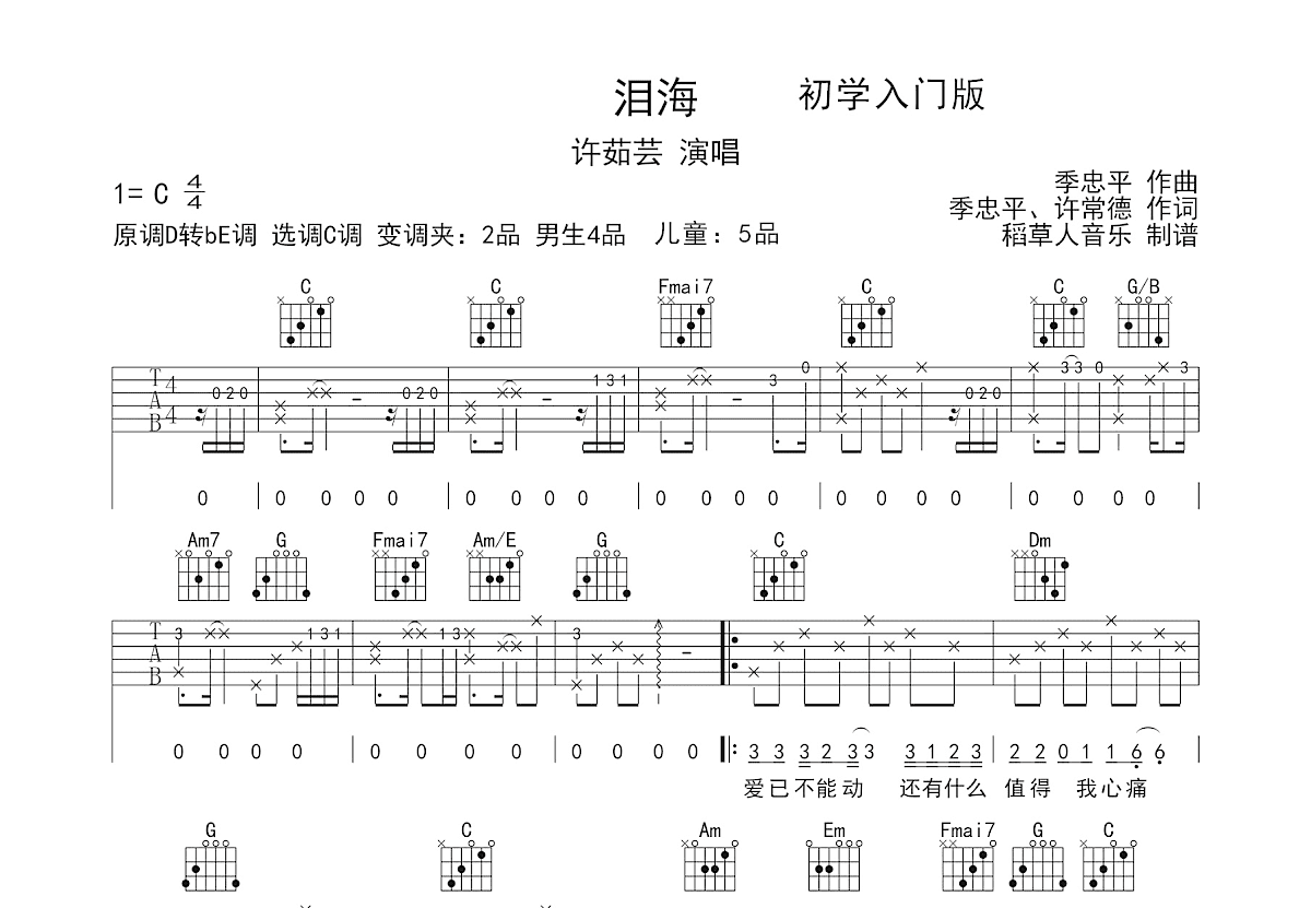 泪海吉他谱预览图