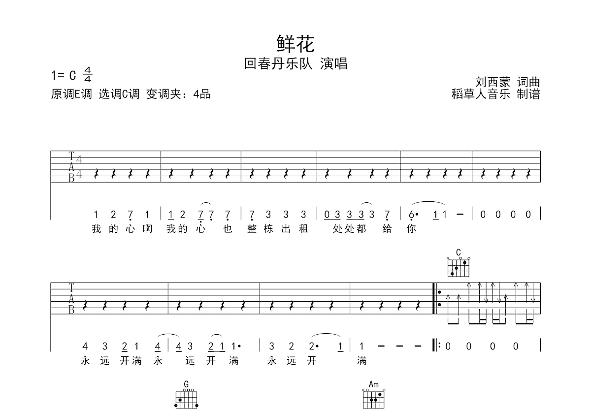 鲜花吉他谱预览图